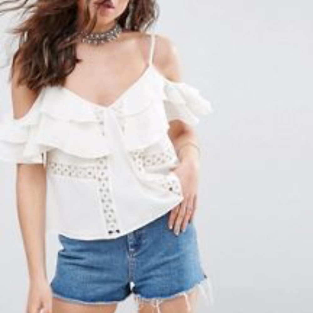 ASOS Ivory Cold Shoulder Cami with Lace Trim